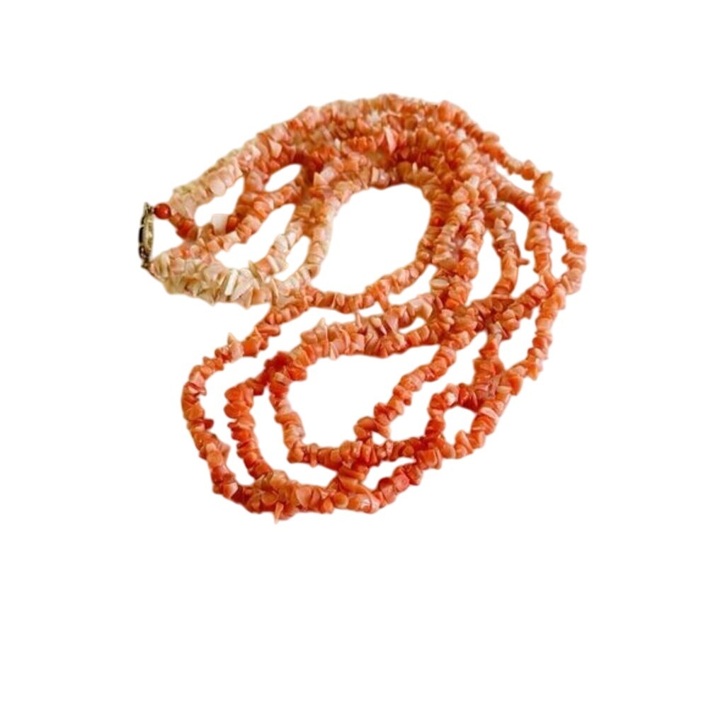 VTG pink Coral layered Necklace Beads natural LuCoral Multi Triple Strand‎ 66g